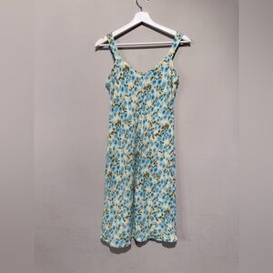 LOFT Blue and Green Floral Midi Dress